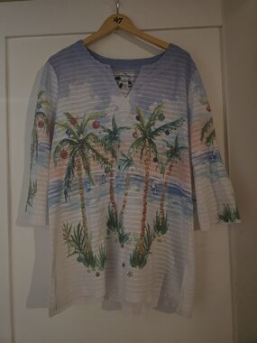 Coral Bay Light Blue & White Palm Tree Print Tunic